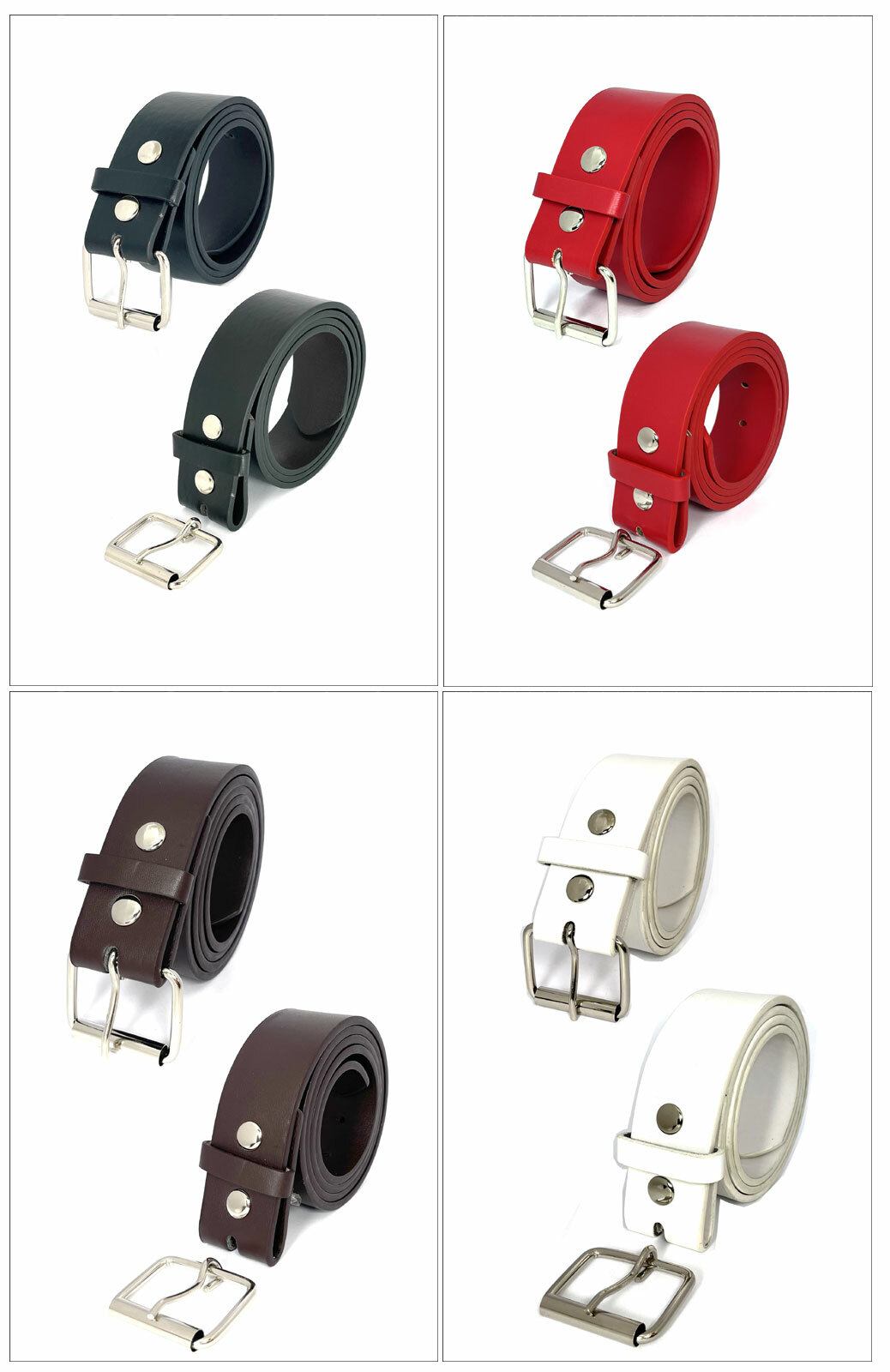 Mens Womens 1.5′ Width Plain Leather Belt Snap On Silver Buckle 4 Color 4 Size