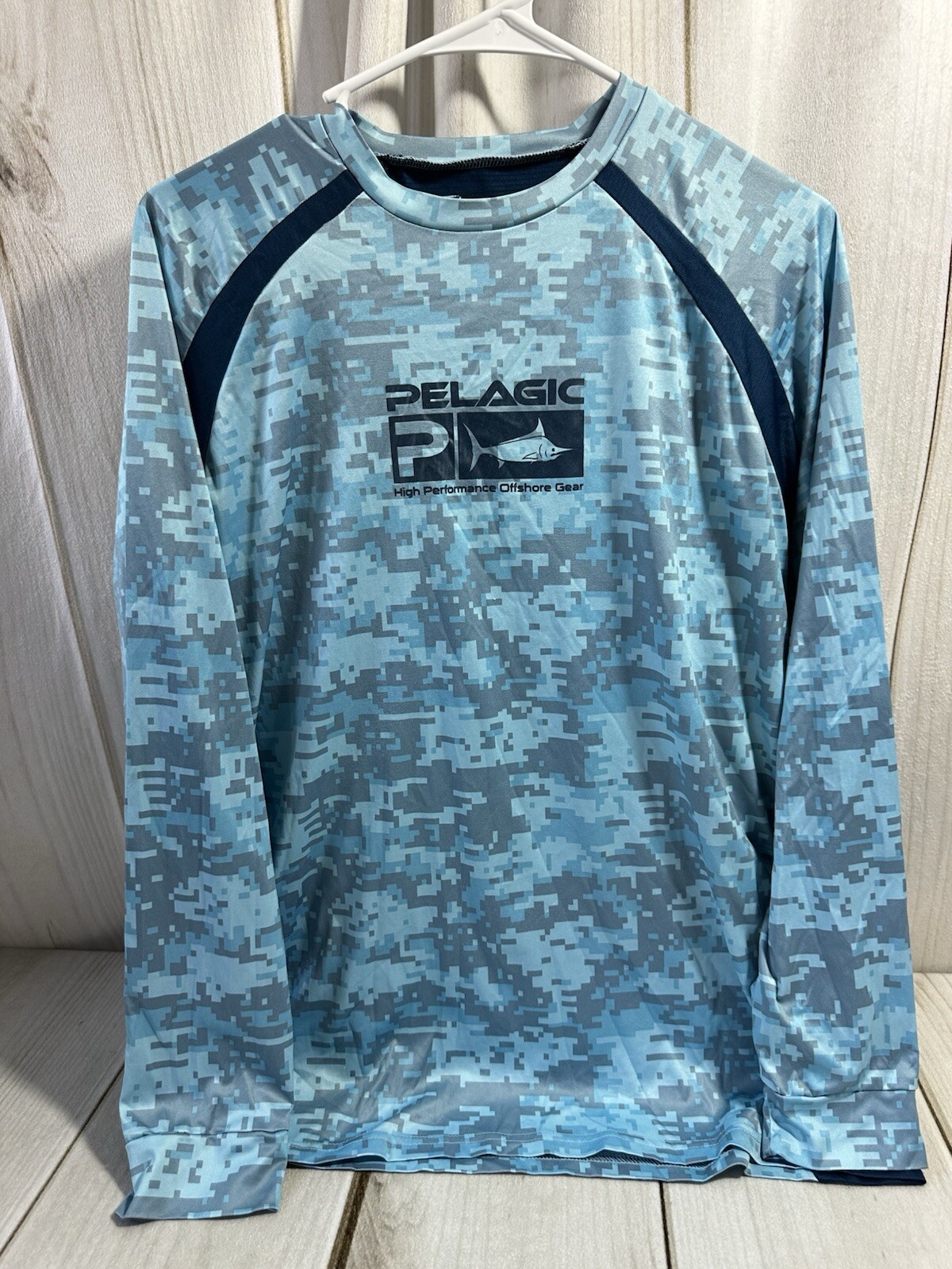 Pelagic Camo Vaportek Digi Camo High Performance Fishing Shirt Mens Large Blue