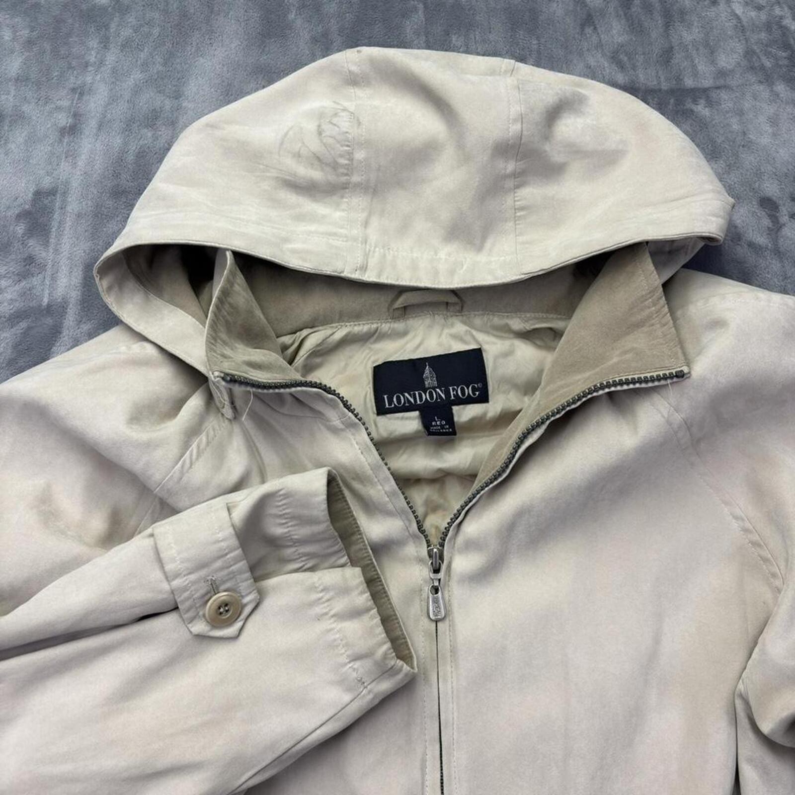Vintage London Fog Hooded Zip Jacket Beige Lightweight Outerwear Women’s Size L