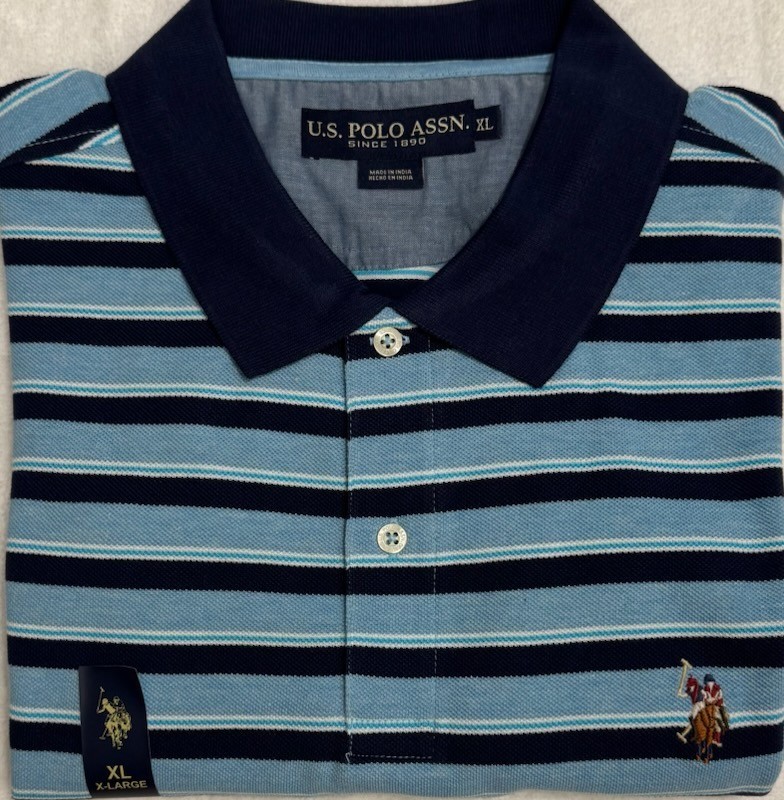 U.S. Polo Assn. Men Short Sleeve Polo Blue Heather Stripe Size XL $26.50