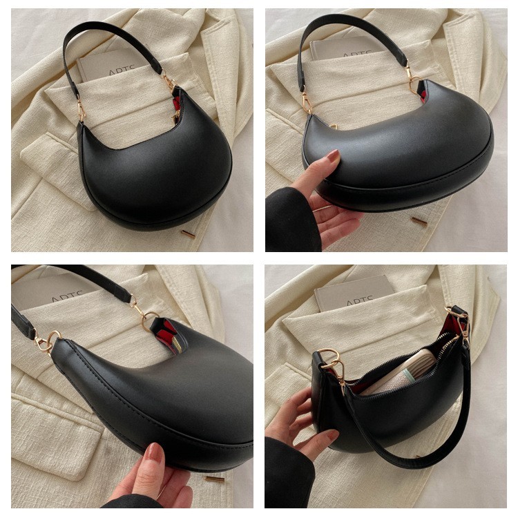 Luxury Moon Shape Shoulder Bag Womens Designer Style Baseball Handbag Purse