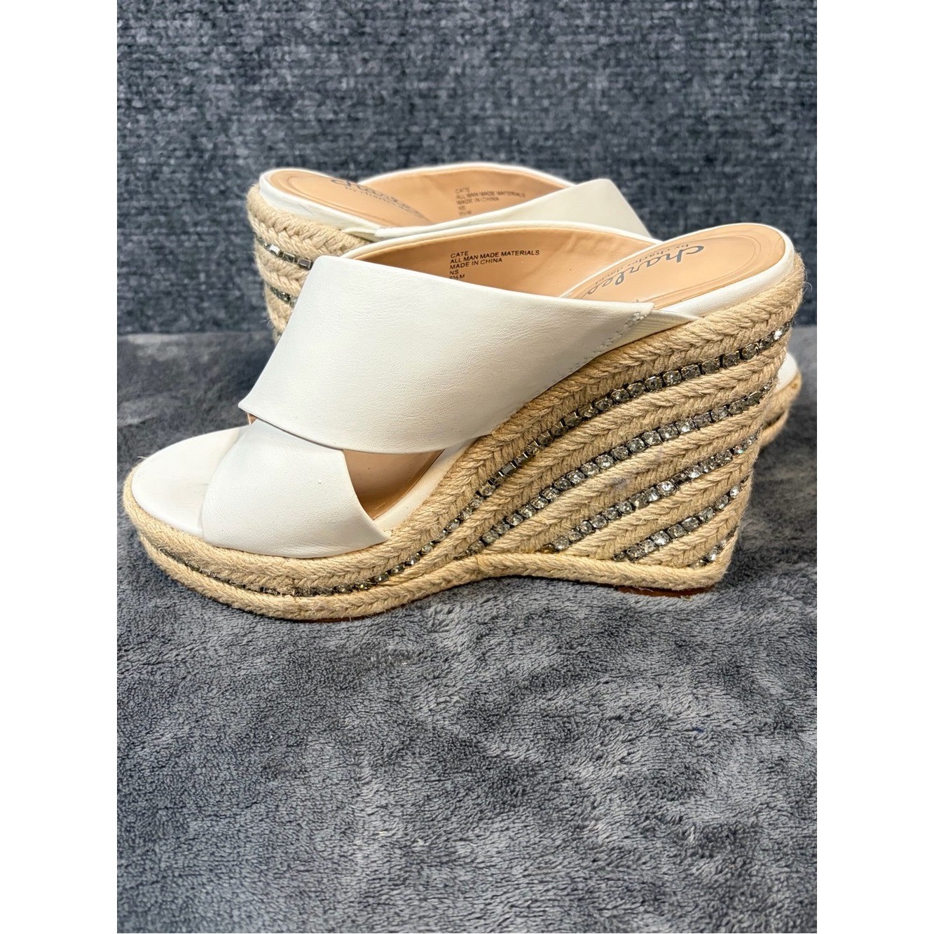 Charles By Charles David White Cross-Strap Espadrille Wedge Mules