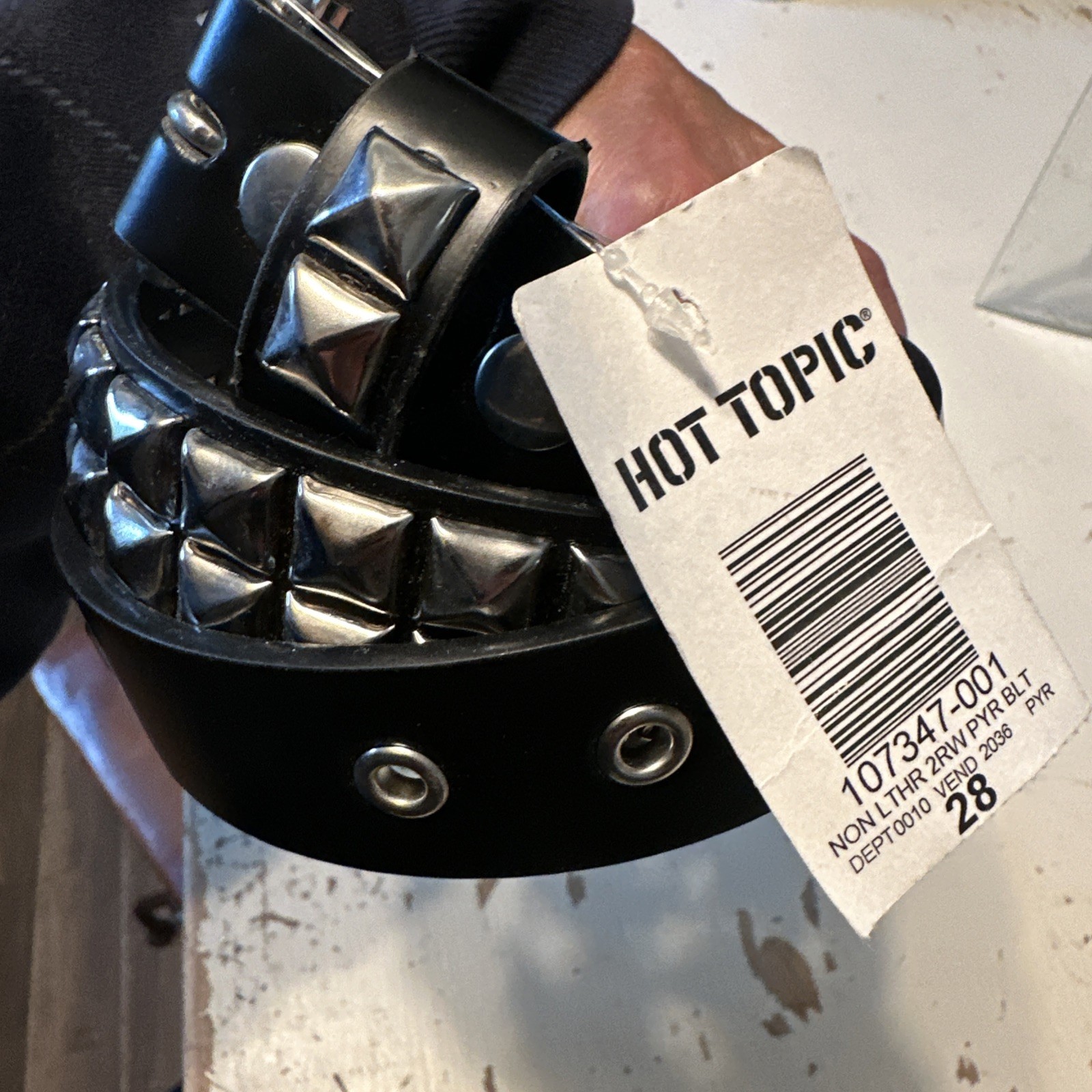 Size 28 Two Row CONEHEAD Studded Belt BLACK Leather Belt Punk Goth FunkHotTopic