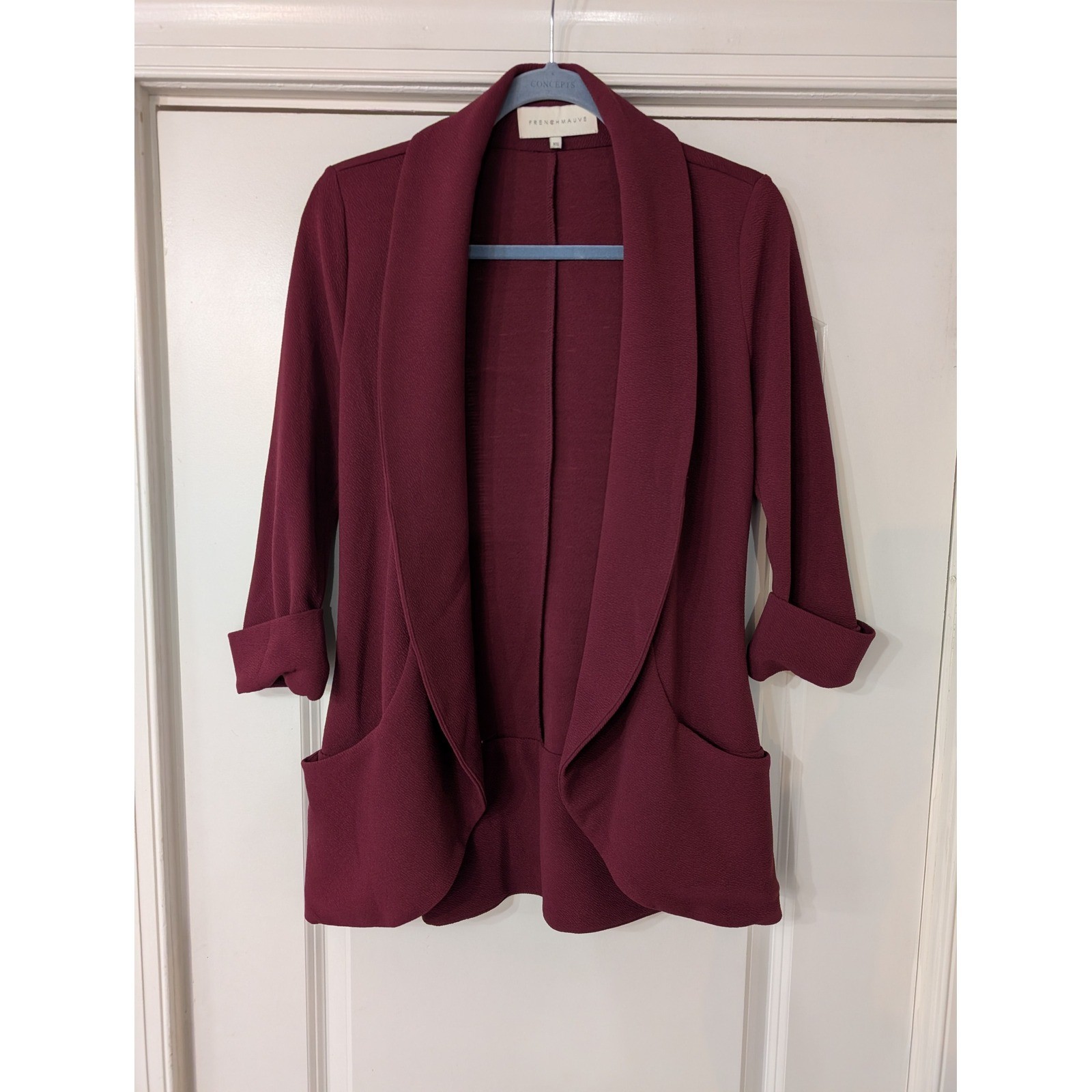 French Mauve Womens Burgundy Melanie Knit Open Front Shawl Collar Blazer XS