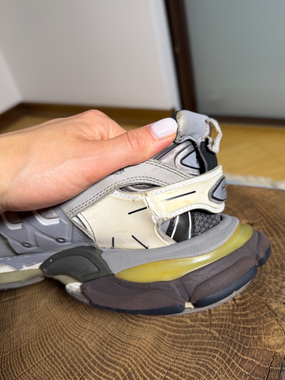 Balenciaga Grey/White Mesh and Leather Track Sneakers Size 43EU