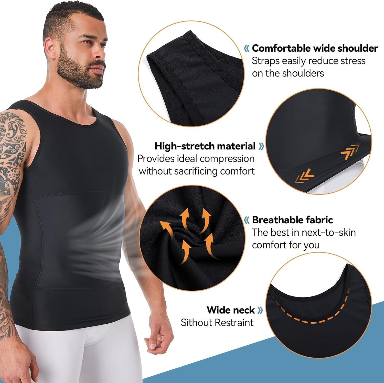 Mens Compression Slimming Undershirt Body Shaper Vest Workout Tank Top Shapewear