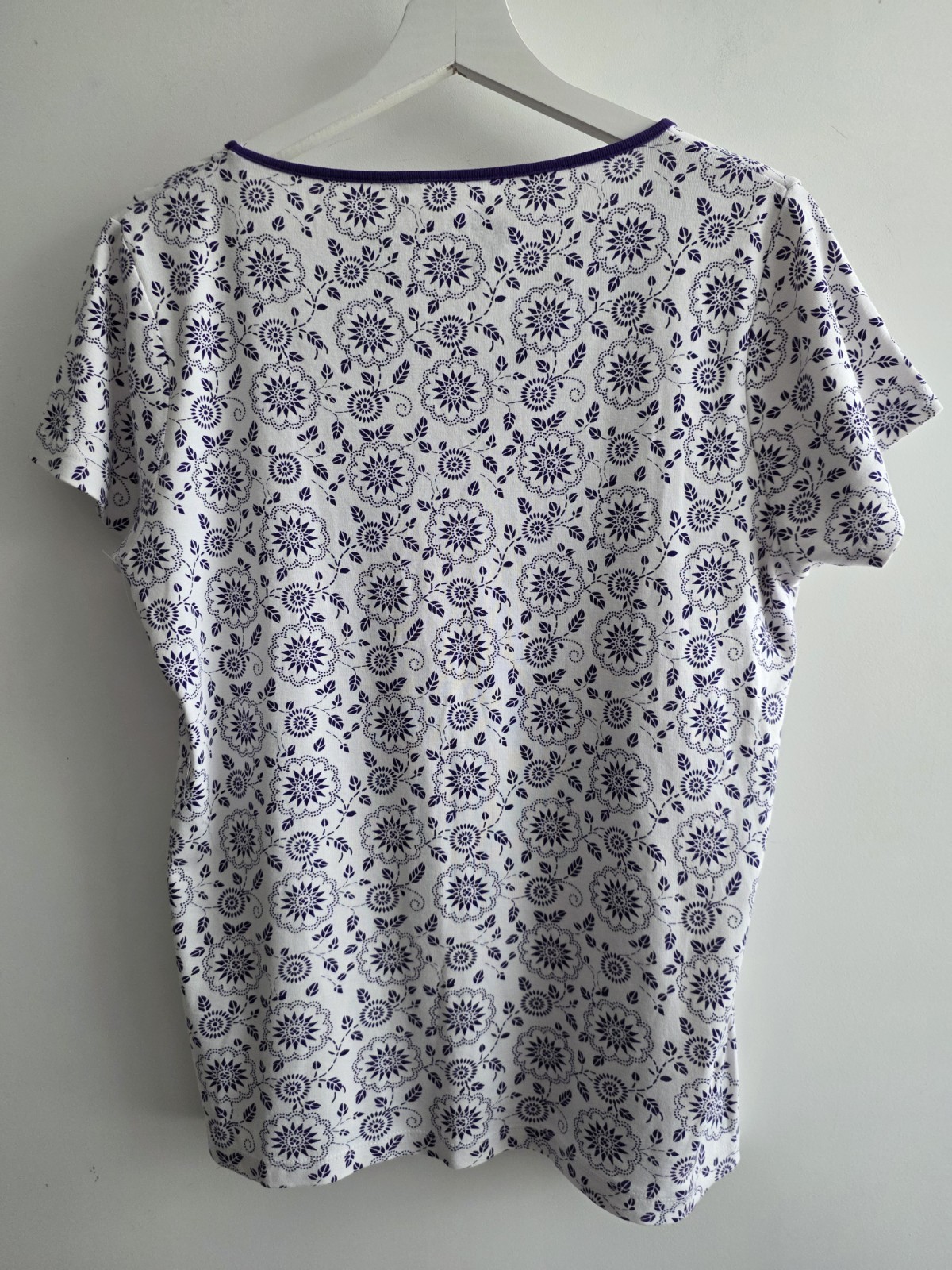Debenhams Vintage Basic Top UK 16 100% Cotton Purple Mix Floral Casual Work New