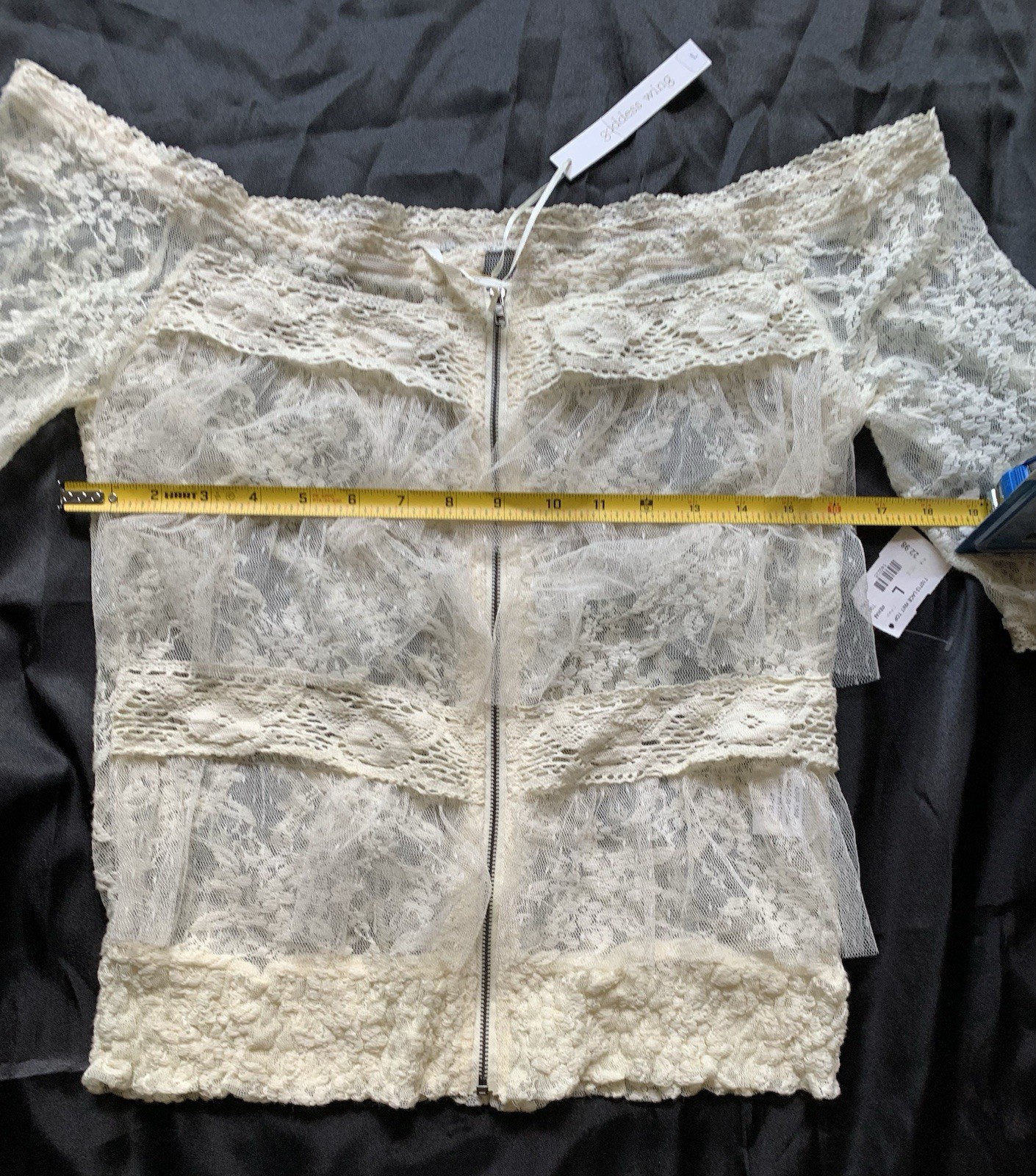 Goddess Wing ☀️ Blouse Top Women Woman Size Large Lace Off White Beige Zipper