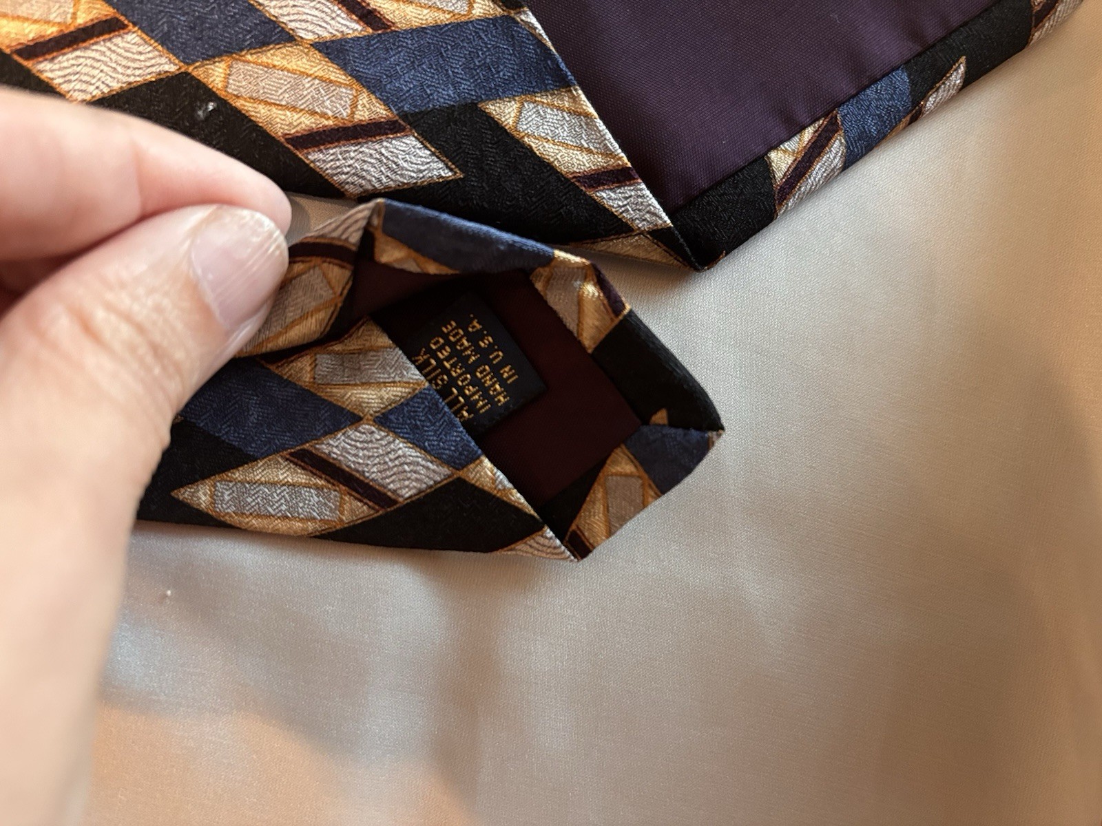 JAX Blue/Black/Gold/White Geometric 100% Silk Men’s Pointed Woven Tie