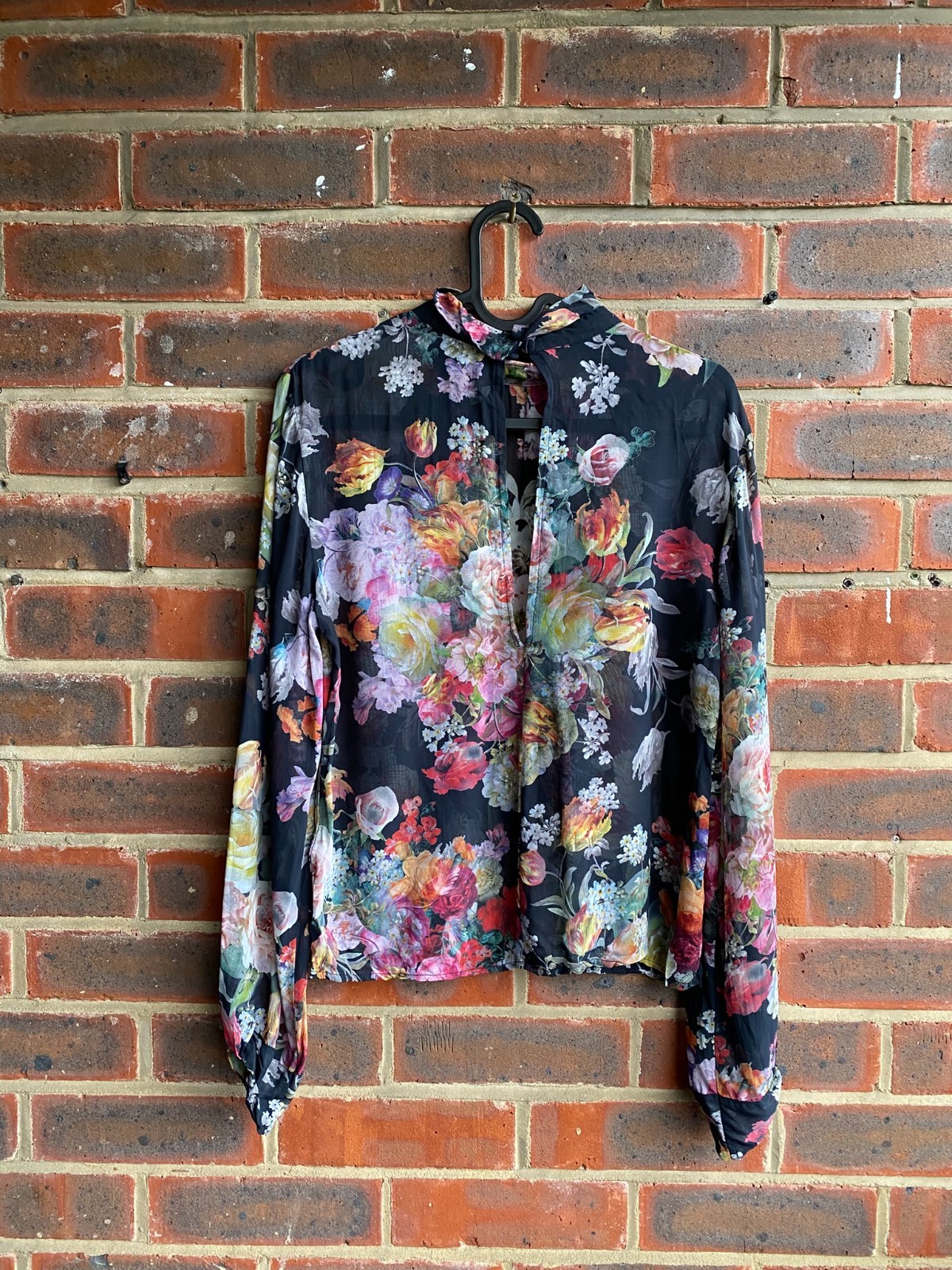 Top Shop Floral Blouse See Through Long Sleeve Size 8 Faux Silk