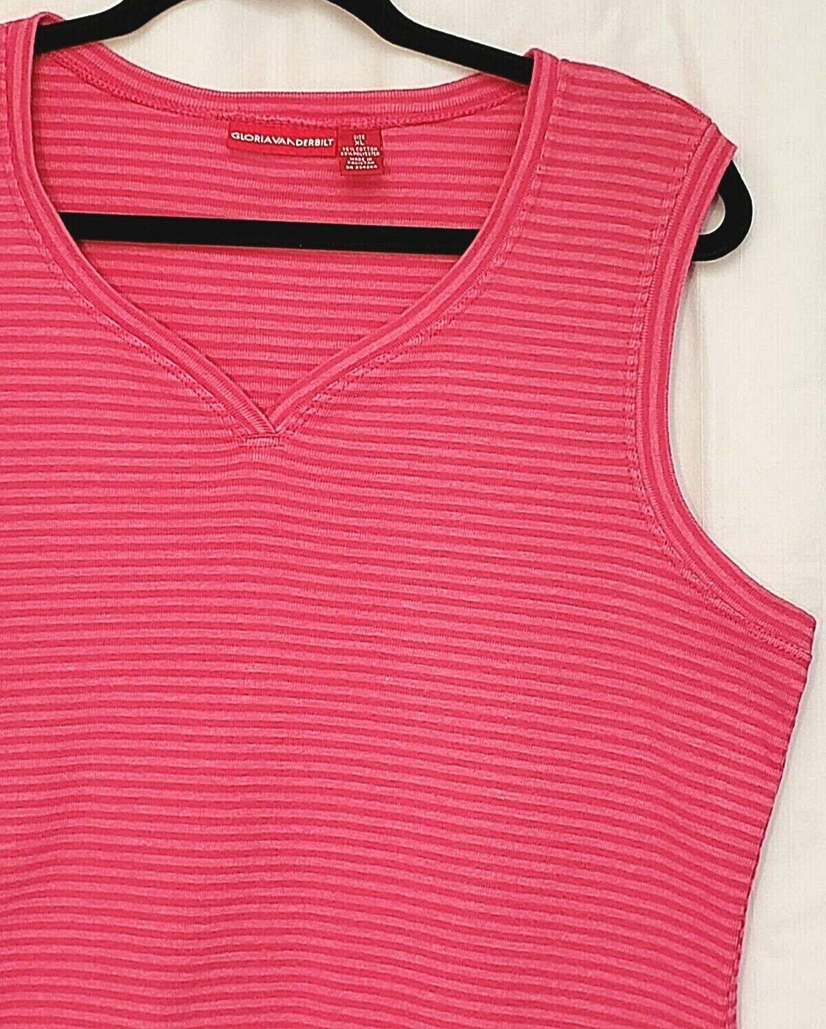 Gloria Vanderbilt Tank Top Stretch Stripes V-Neck Career Lagenlook Beachy XL