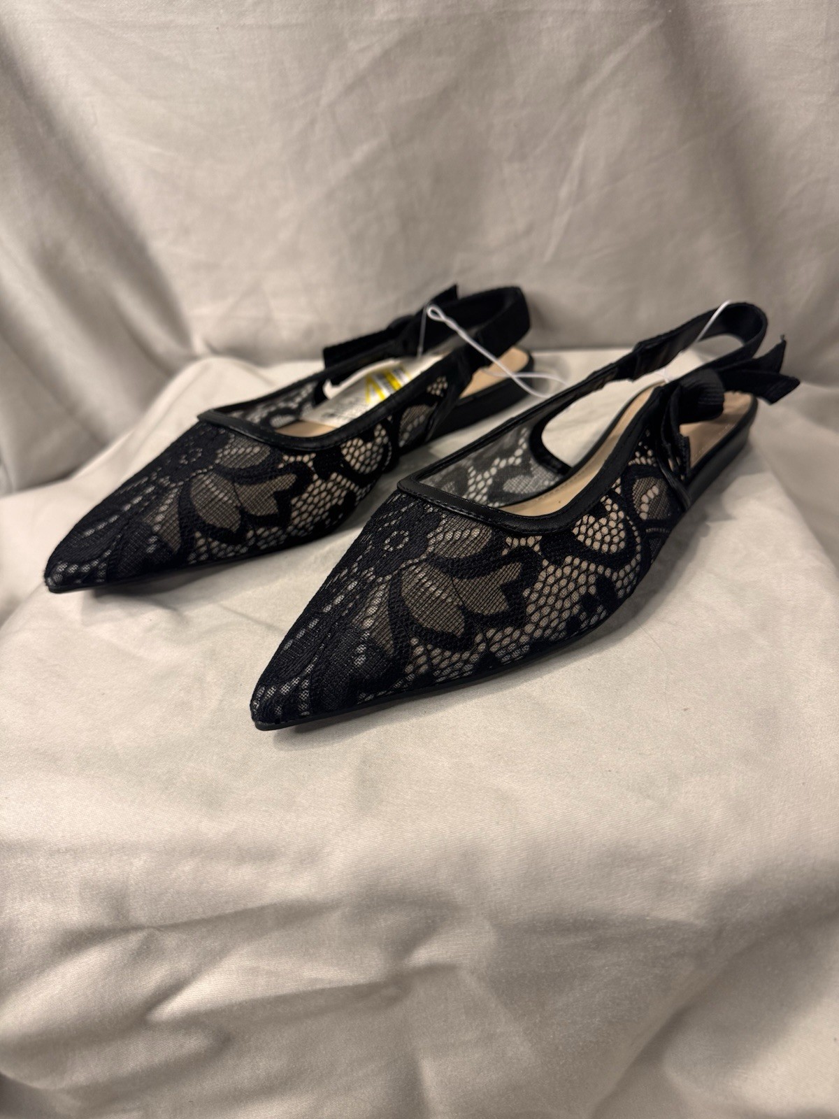 A New Day Women’s London Lace Sling Back Bow Flats Black [A16]