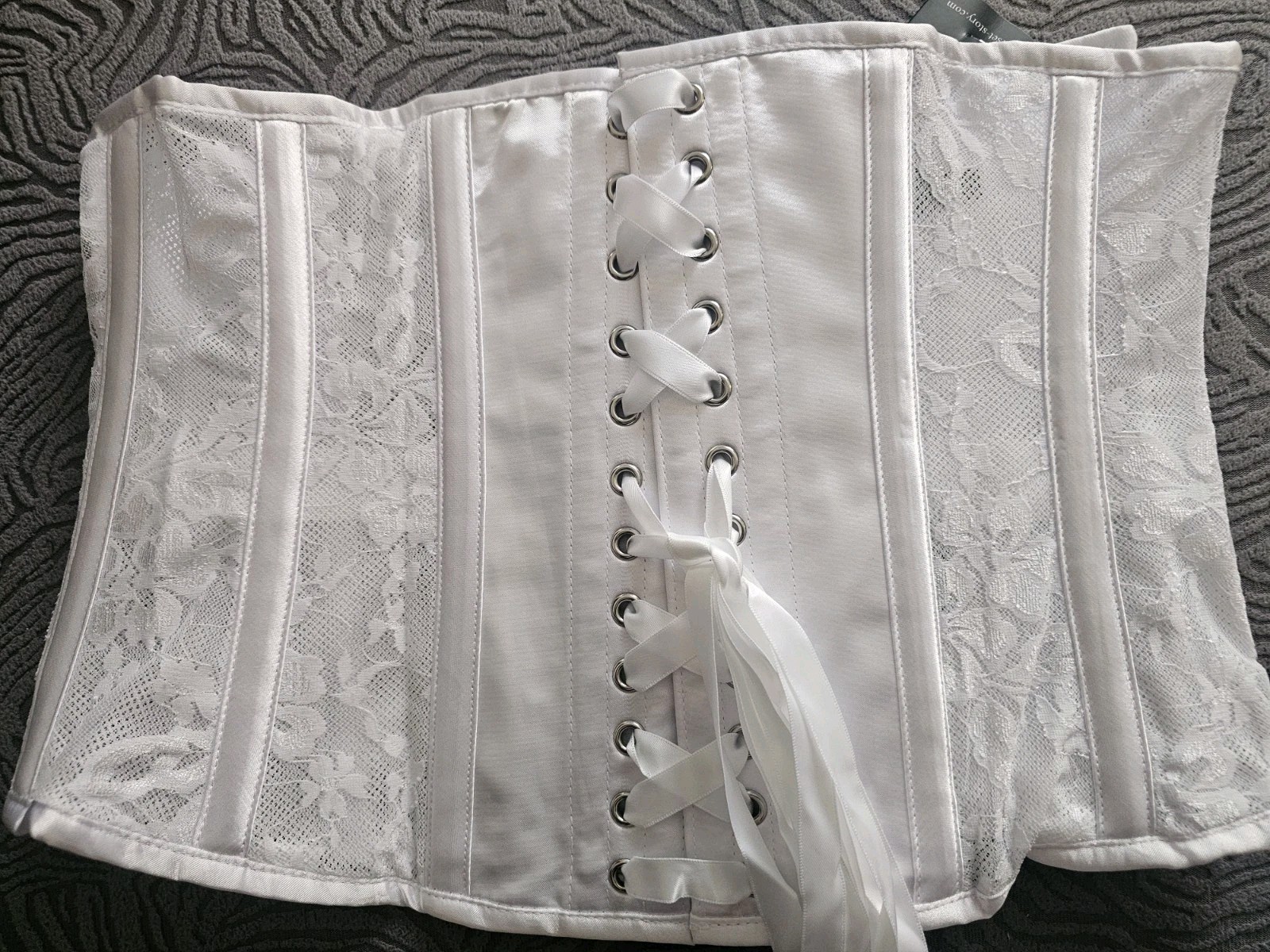 Corset Story White Dupion Mesh Lace Overlay Underbust Corset Size 34″