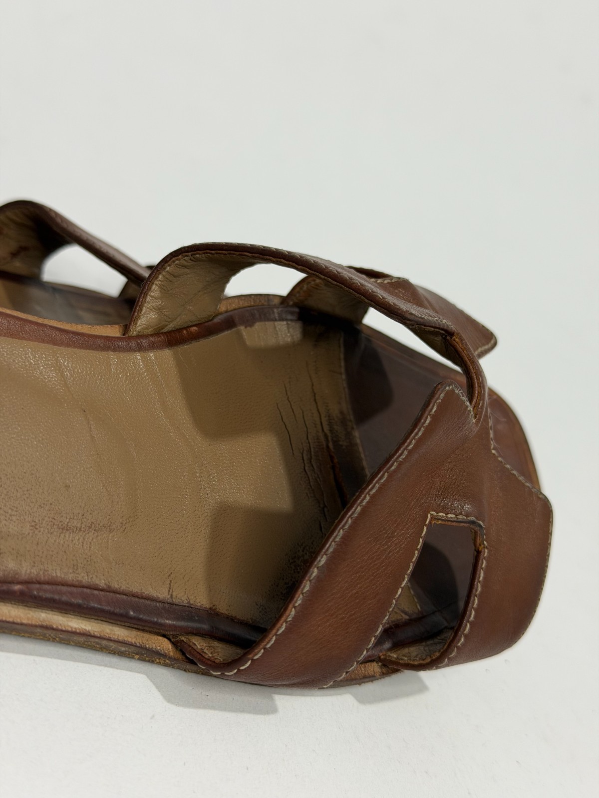 HERMES Brown Box Calfskin Oran Sandals 37.5 EU/ 7.5 US / 4.5 UK