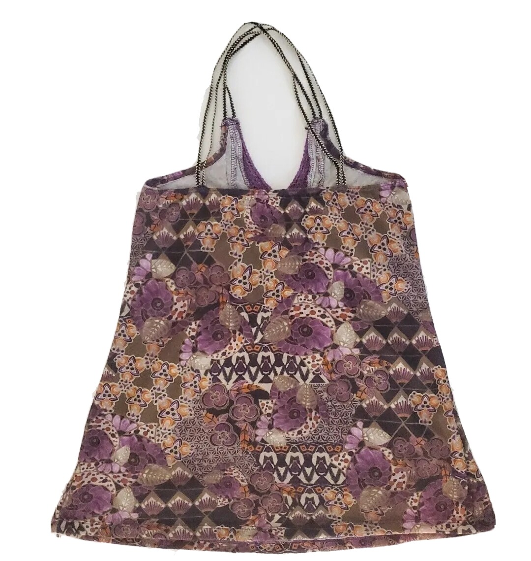 Love Notes Cute Colorful Purple Floral Embroidered Top Sleeveless Size Small EUC