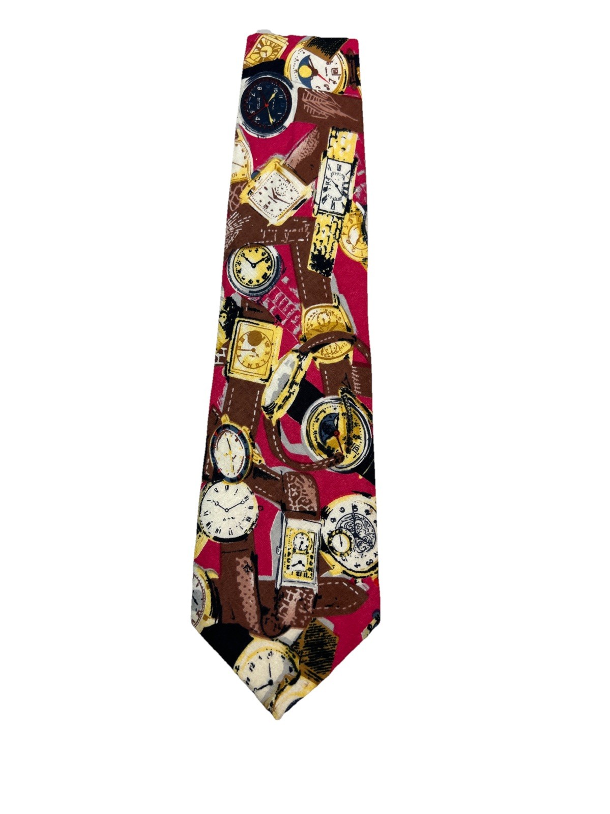 (2) Lago Ties Clock & Watch Black & Brown & Yellow or Raspberry Made In USA
