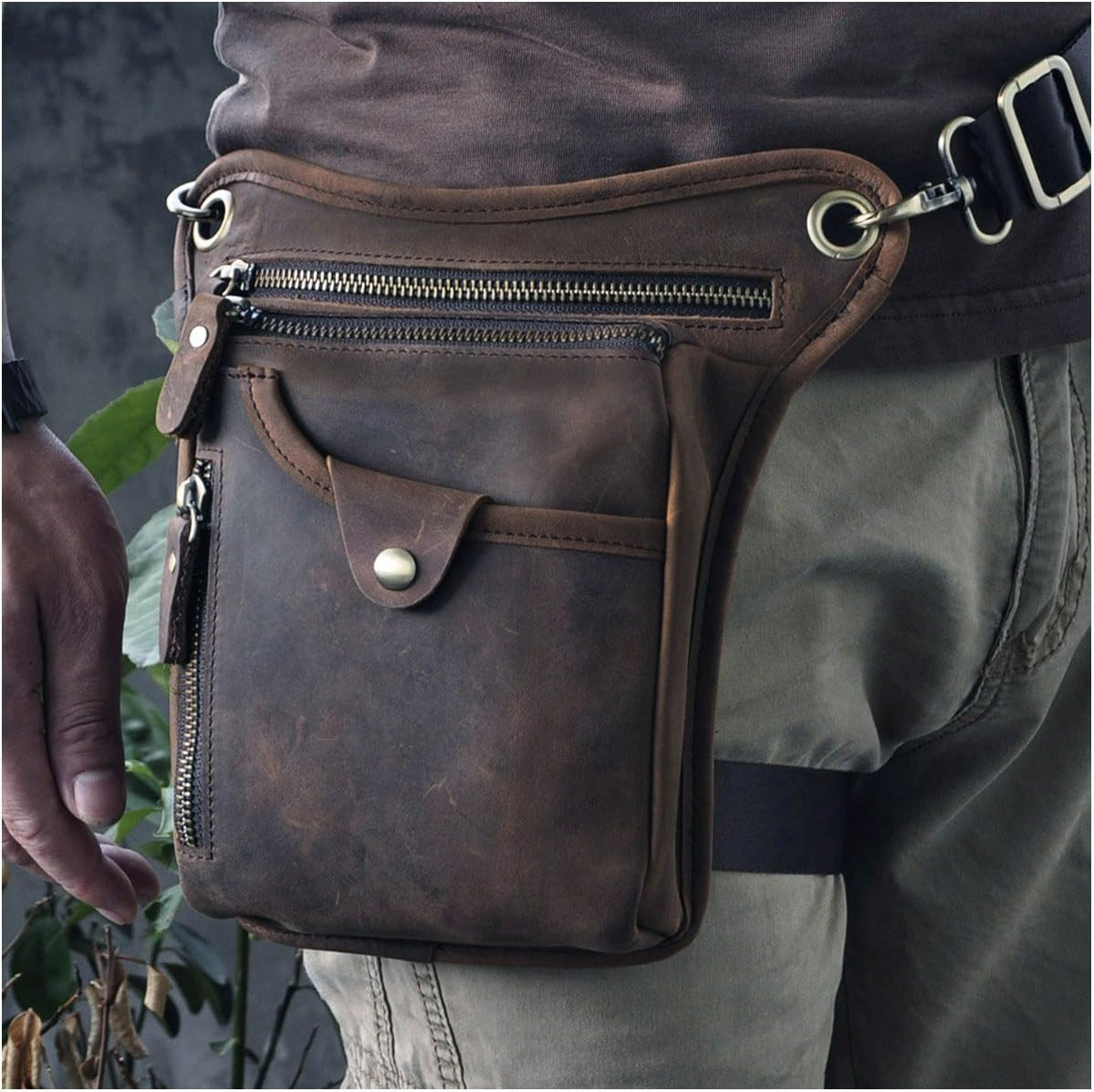 Mens Genuine Leather Outdoor Sporting Hicking Waist Hip Pack Messenger Shoulder