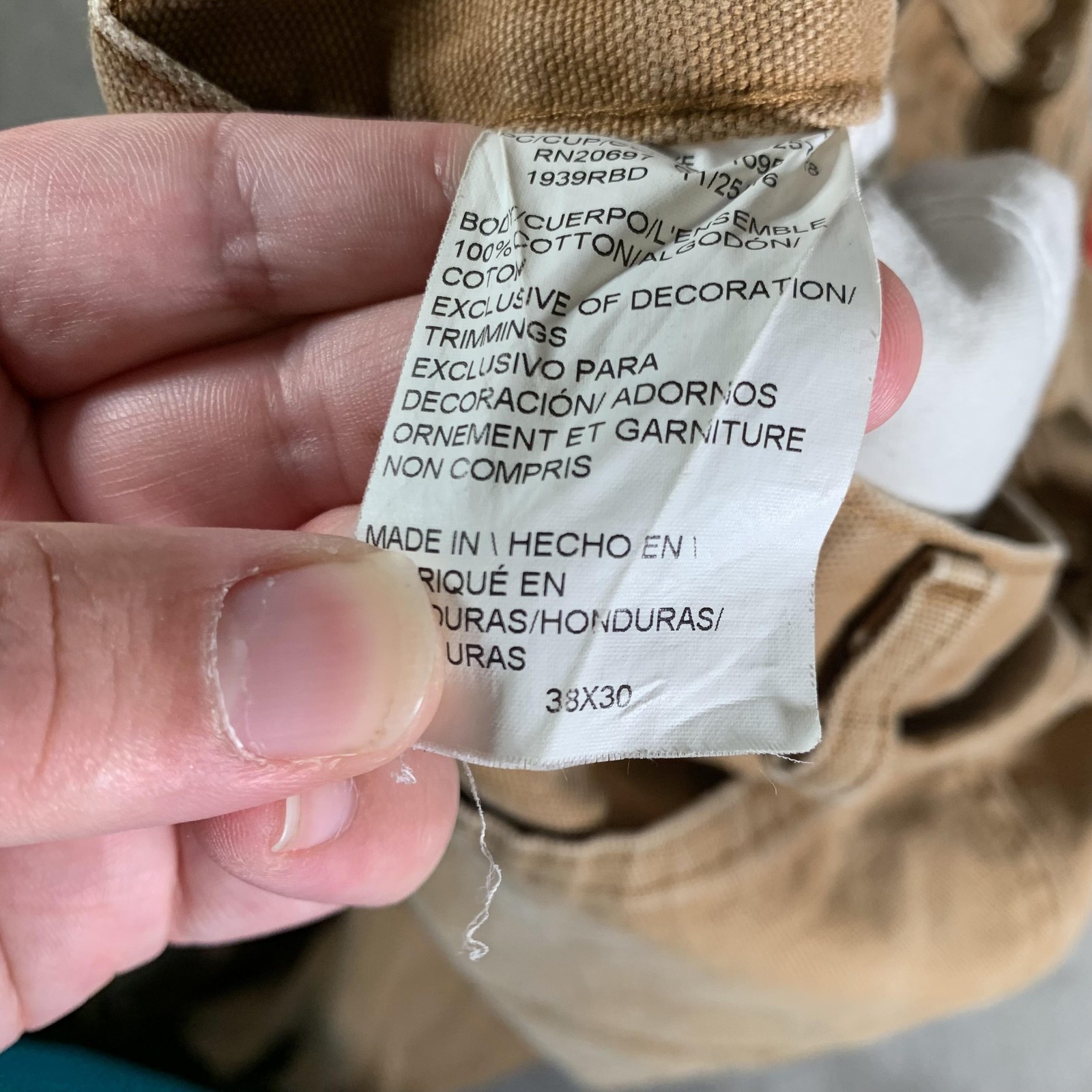 Dickies Carpenter Pants Mens 38×30 Tan Duck Canvas Hammer Loop Utility Pocket
