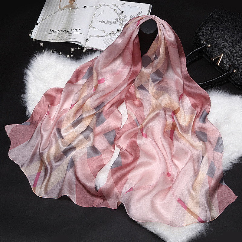 100% Pure Silk Scarf Women Large Long Scarf Shawl Check Style 71″*26″