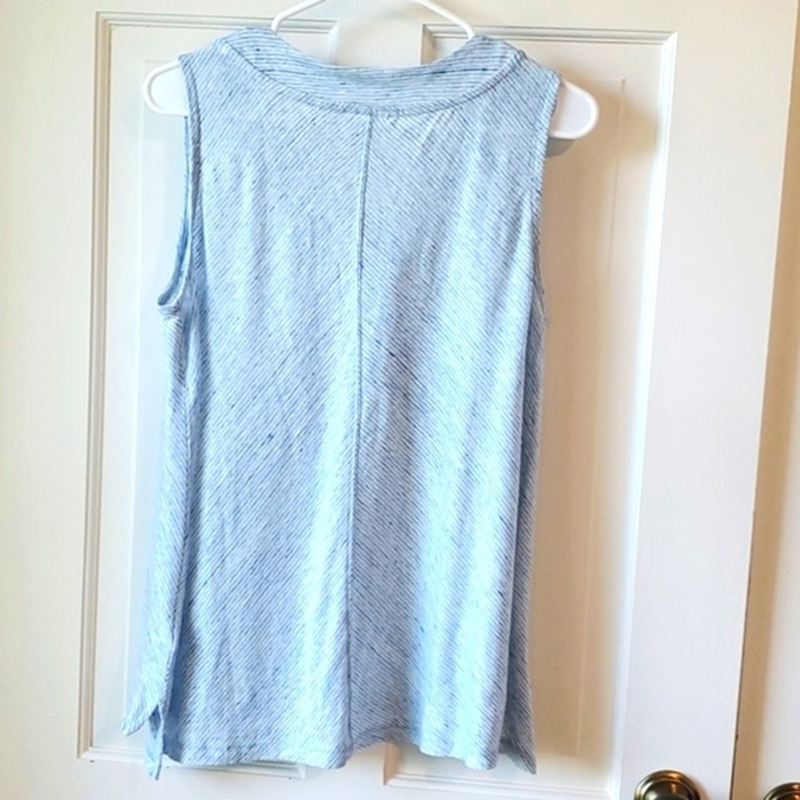 SIGRID OLSEN SLEEVELESS LINEN KNIT V-NECK BLUE TOP SIZE SMALL LAGENLOOK MINIMAL