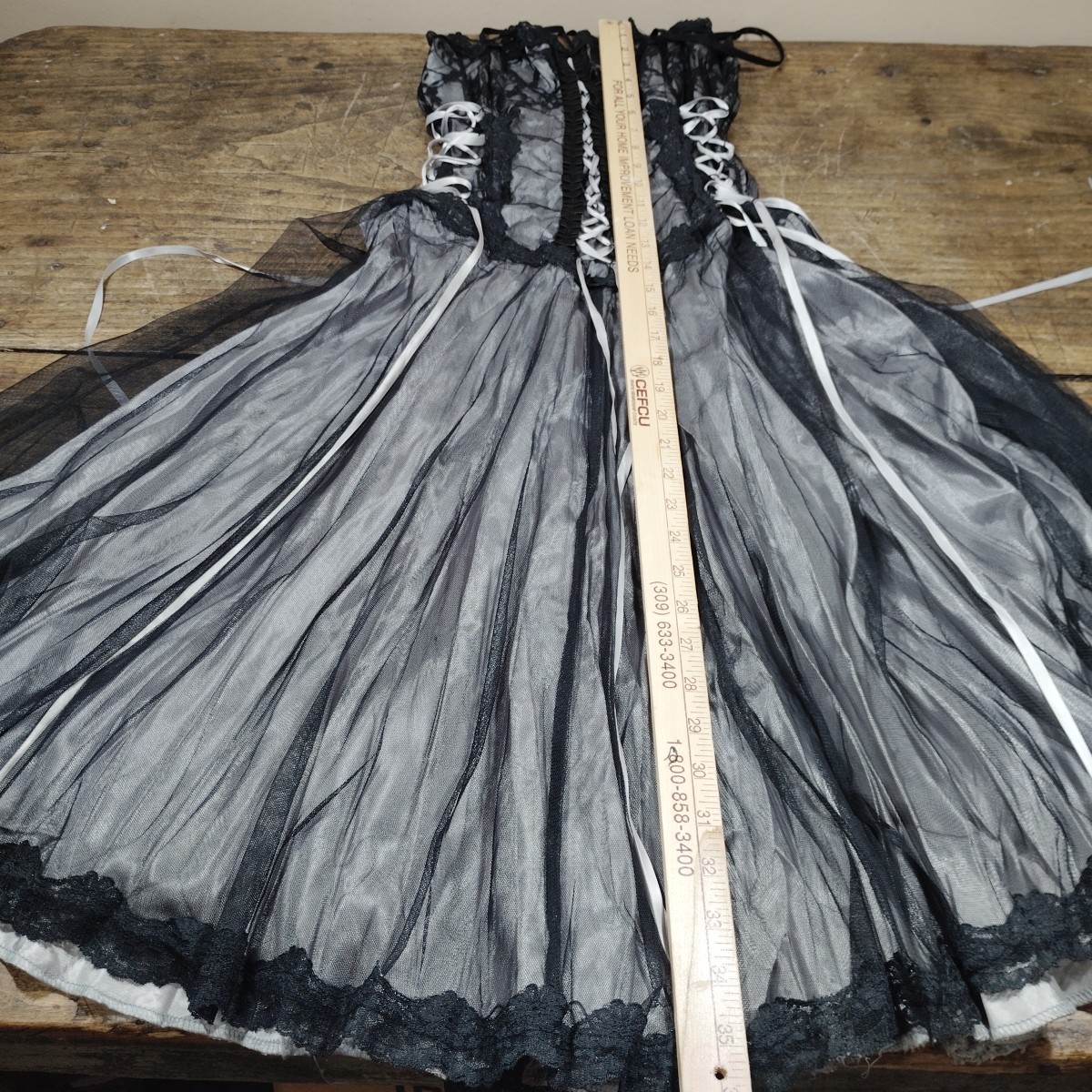 VTG Morbid Threads Sz 2X Lace Up Corset Dress Ren Fair Goth Mesh Ribbon Detail