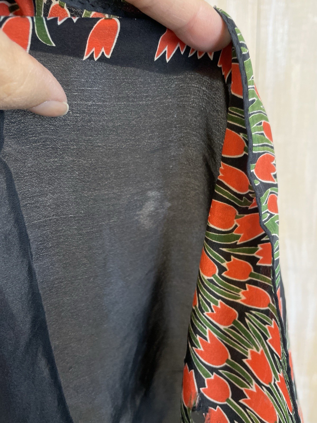 Diane Von Furstenburg Silk Scarf Black W/ Red Tulips Border *read