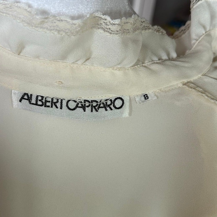Vintage Alberto Capraro Ivory Ruffle Lace Blouse Size 8 Victorian Revival