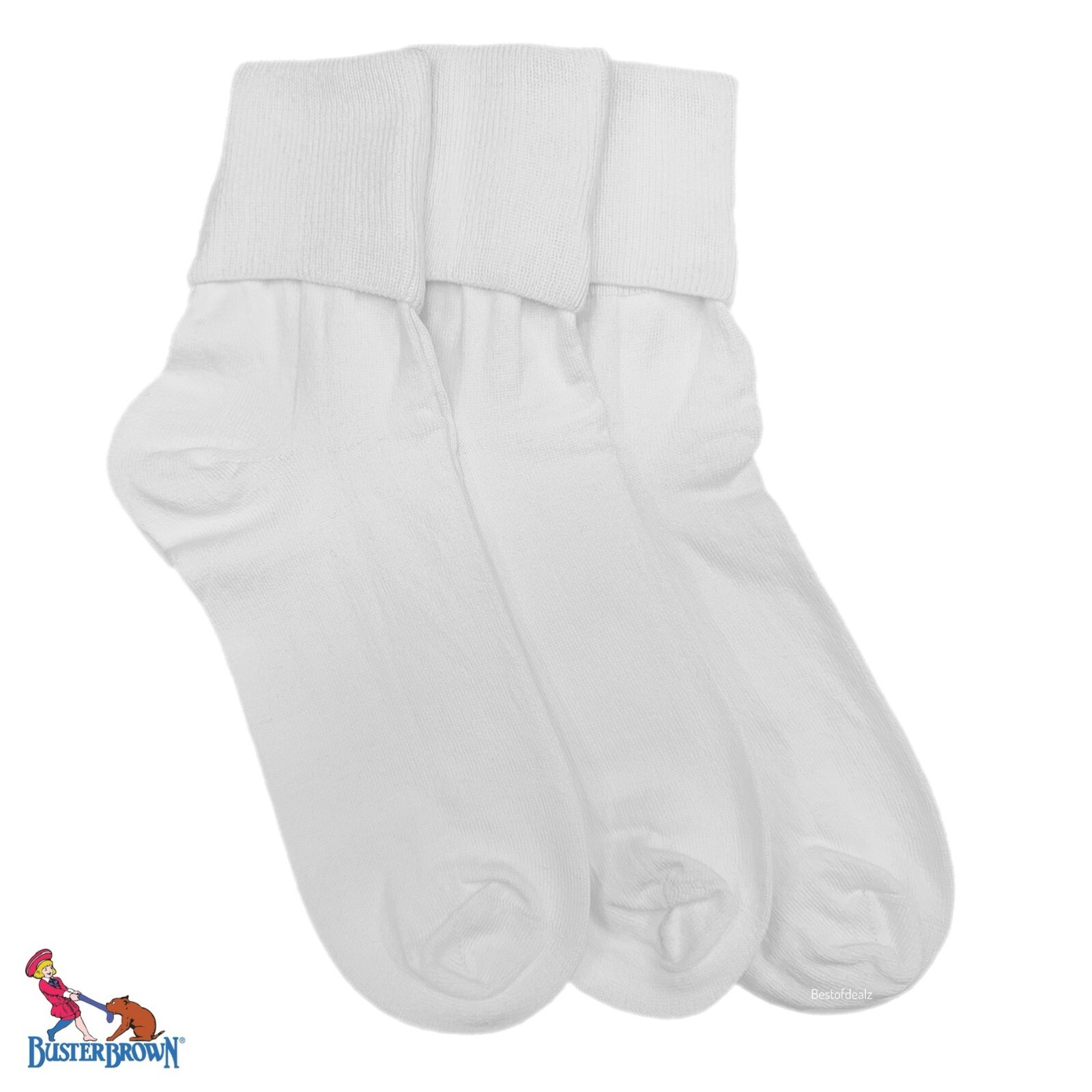 3-Pair Buster Brown Women’s 100% Cotton Thin Fold over Bobby Ankle Crew Socks