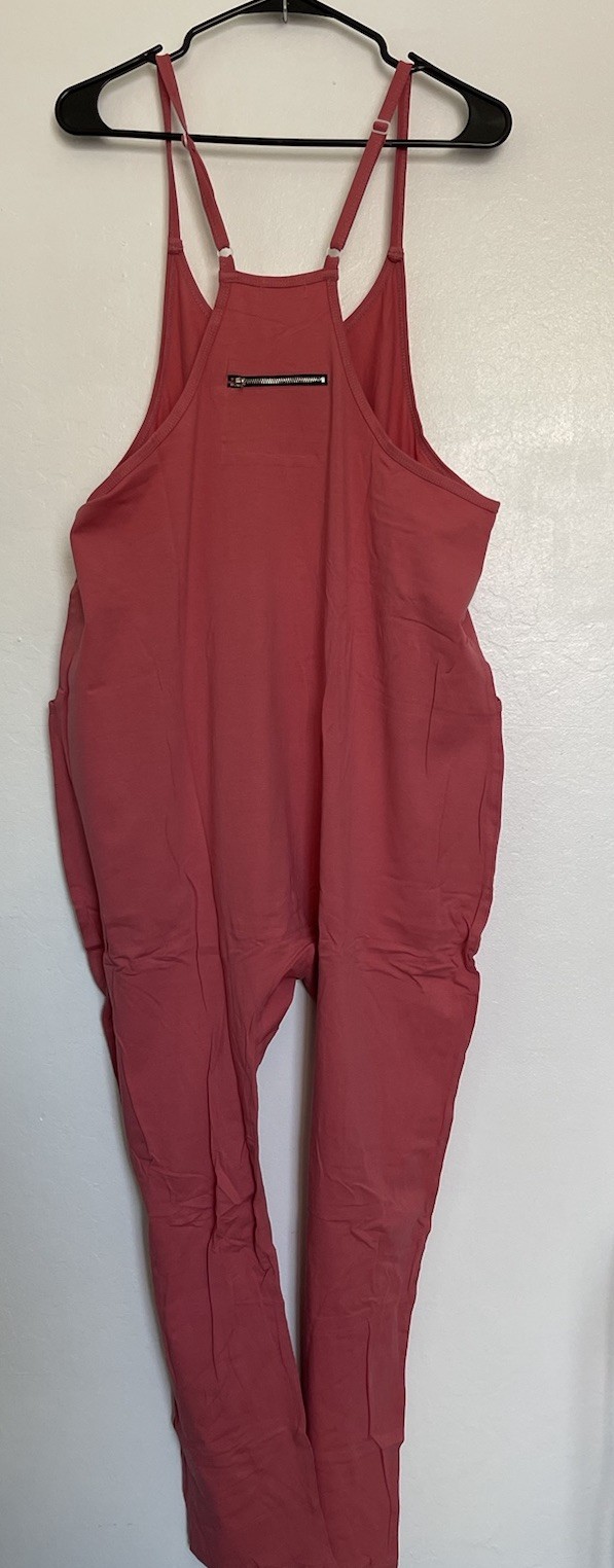 OUFEIYA Jumpsuit Harem Overall Wd Pockets Pink Sz Medium New