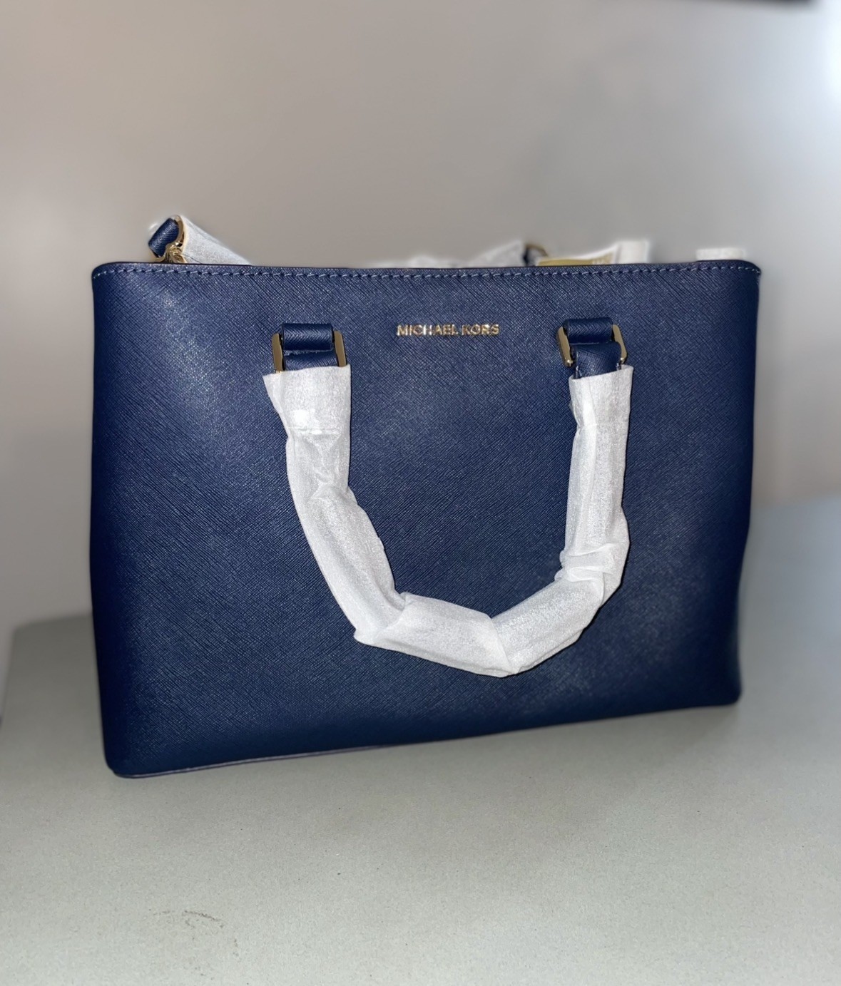 Michael Kors Savannah Satchel Leather Admiral Navy Blue