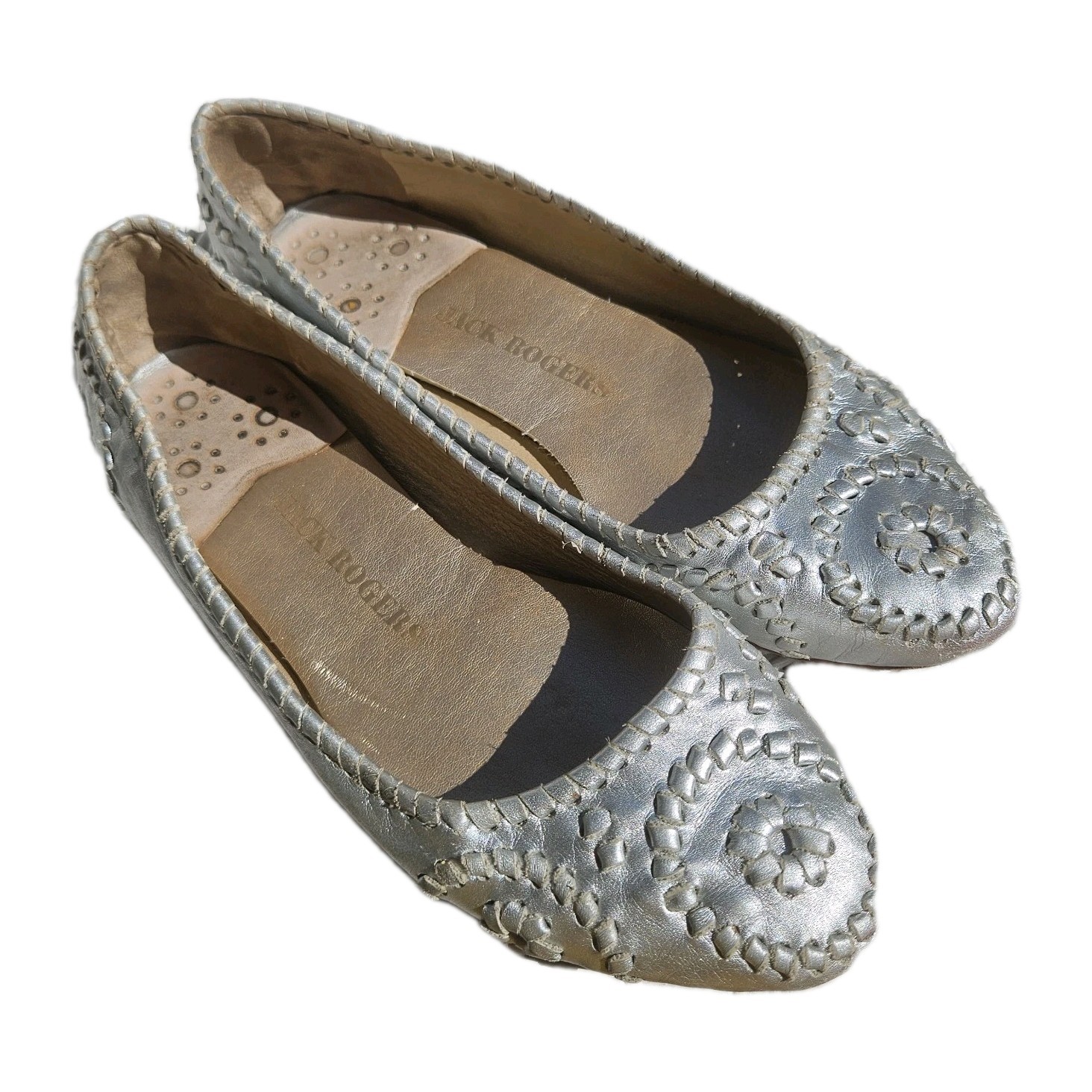 Jack Rogers All Leather Silver Vowen Flats Women’s Size 10