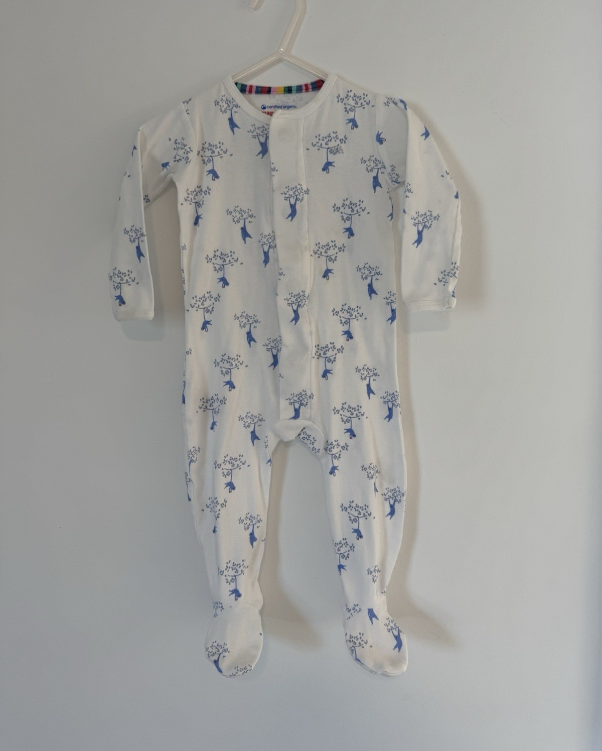 Magnetic Me Organic Cotton Footed Sleeper Magnetic Monkey Print White/Blue 9-12M