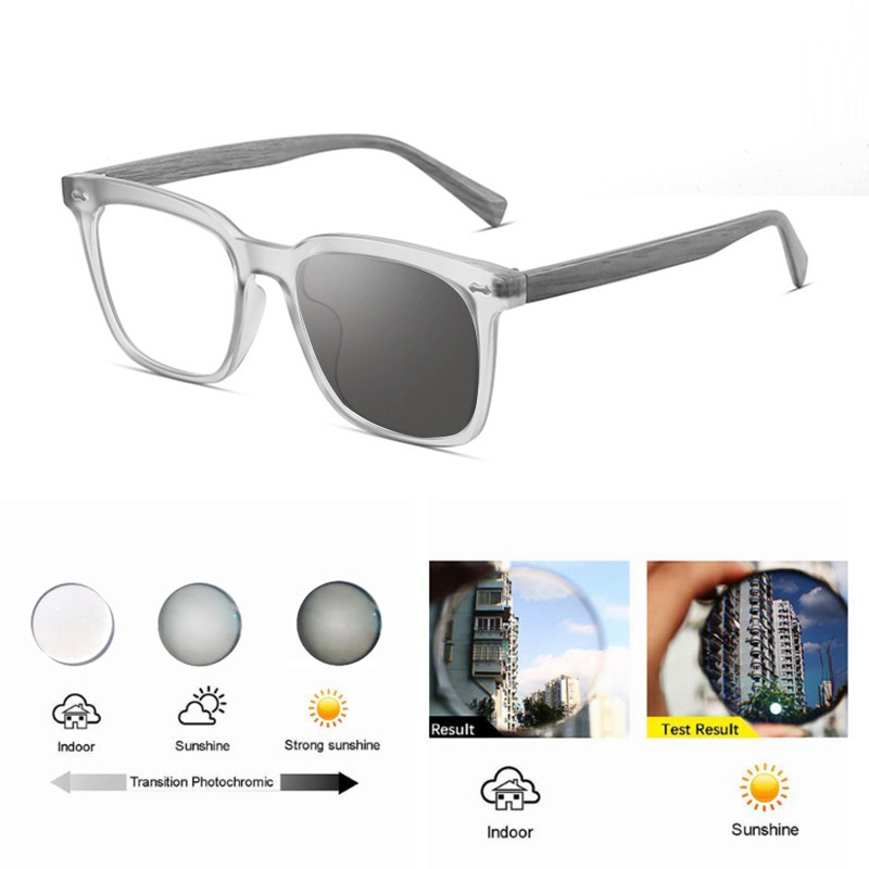 TR90 Photochromic Presbyopic Glasses Men Imitation Wood Square Sunglasses Reader