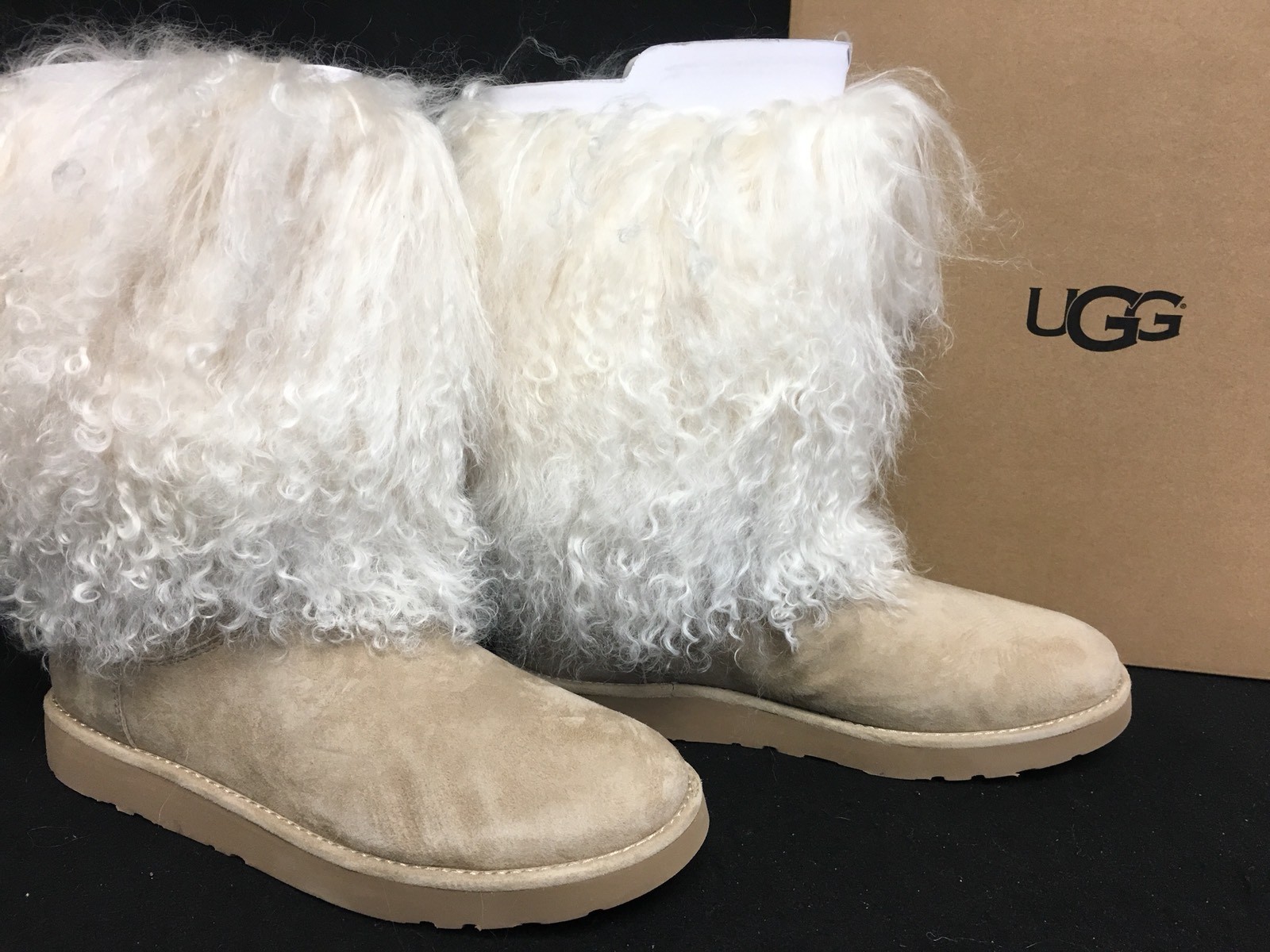 UGG Australia Lida RARE Natural LONG MONGOLIAN SHEEPSKIN CUFF BOOTS 2017 1017516