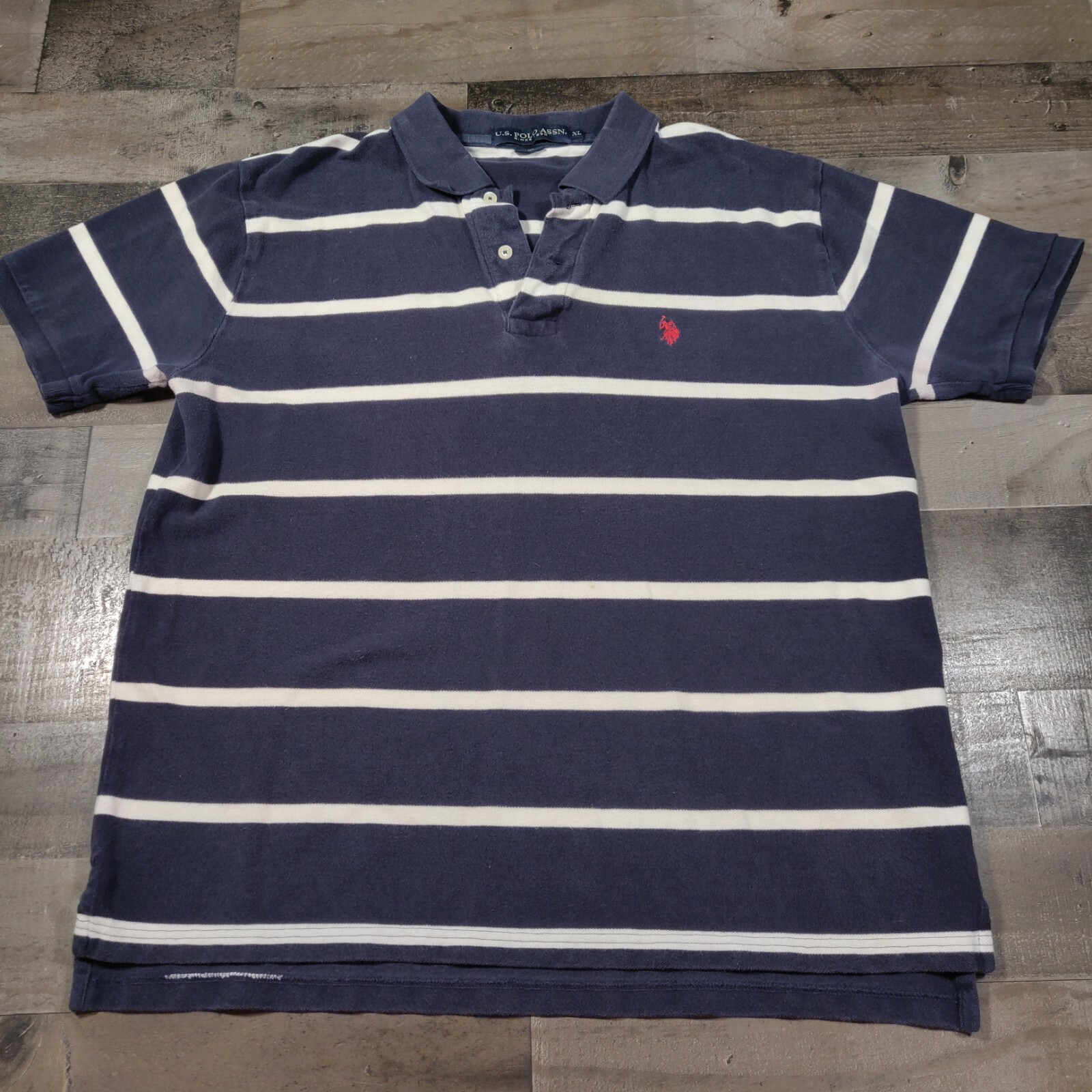 US Polo Assn. Polo Shirt Mens XL Blue Striped Small Logo Short Sleeves Cotton