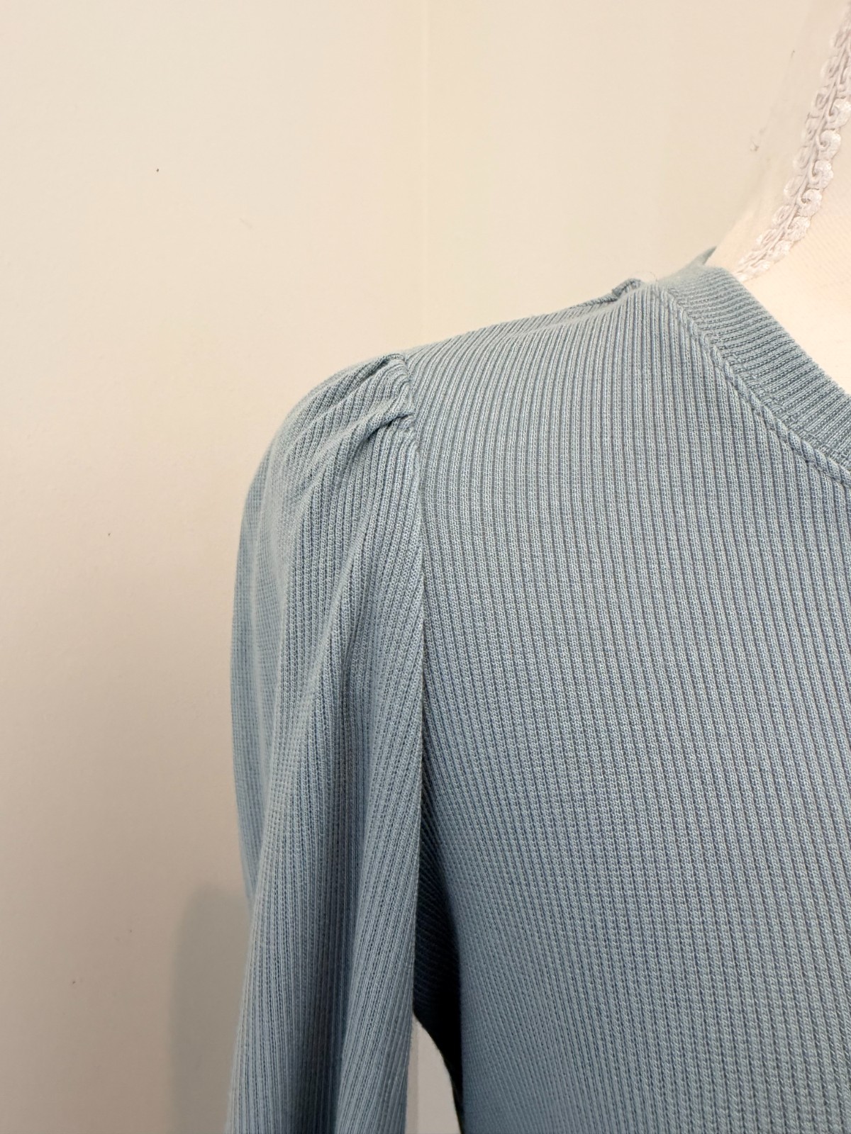 Marine Layer Women’s Lexi Ribbed Puff Sleeve Top Sz S Slate Blue