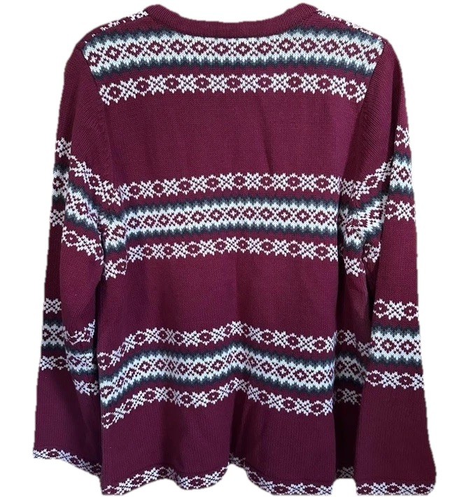 Croft & Barrow cardigan womens XL Nordic fair isle full knit zip sweater maroon