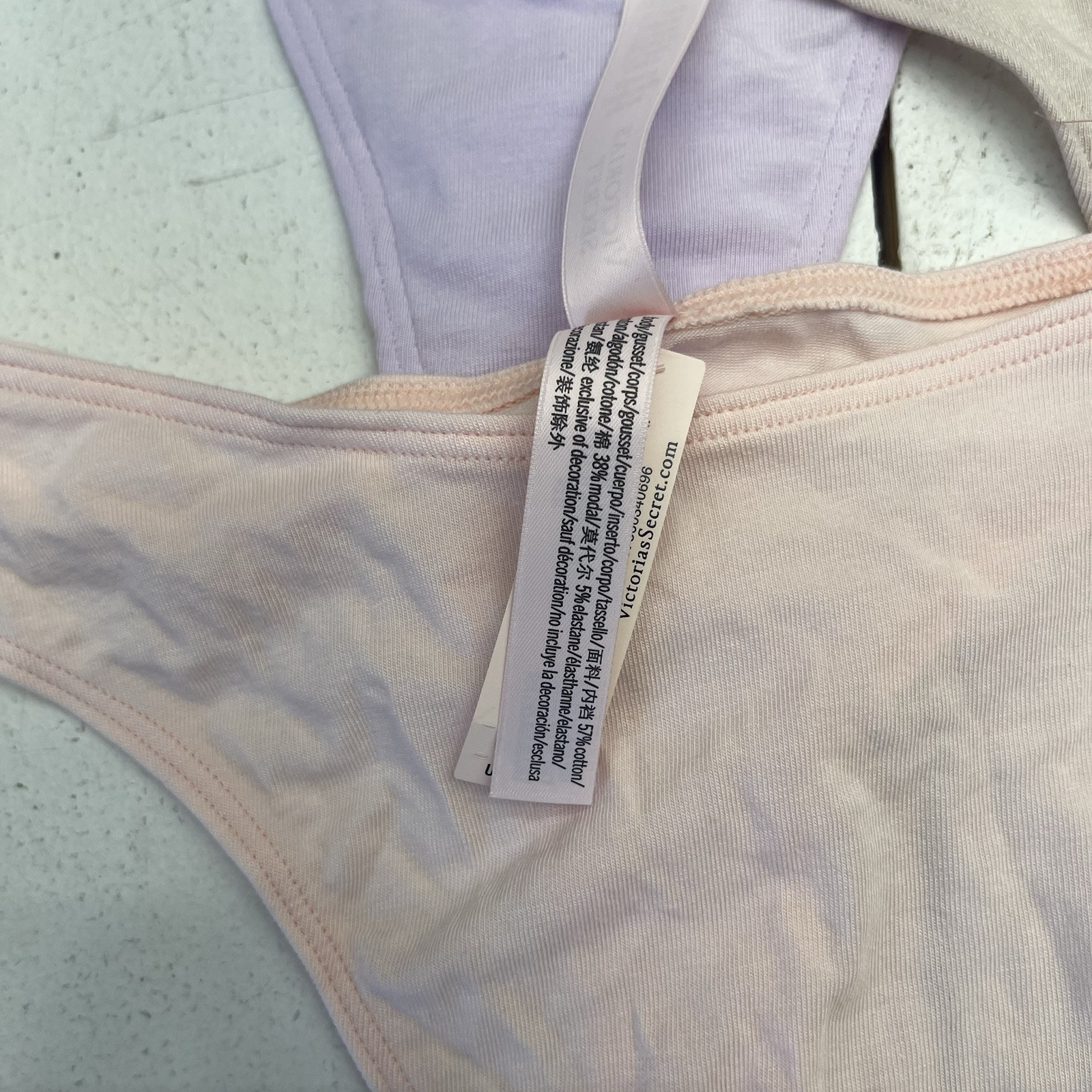 Victoria’s Secret 3 Pack High Leg Thong Underwear Purple Pink Beige Women’s L
