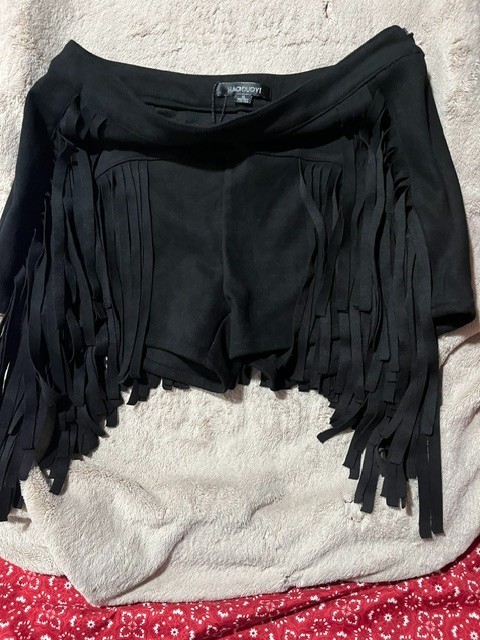 HAODUOYI BLACK SUEDE MINI TIERED SHORTS WOMENS SIZE XL