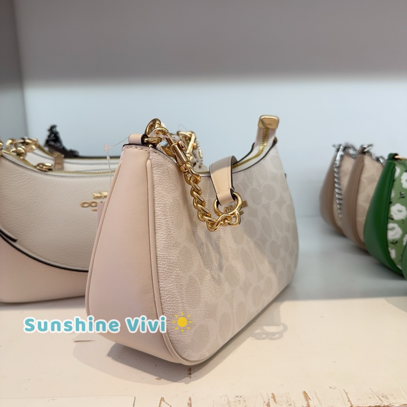 NWT Coach Teri Shoulder Bag In Signature Canvas CV933 Gold/White/Chalk