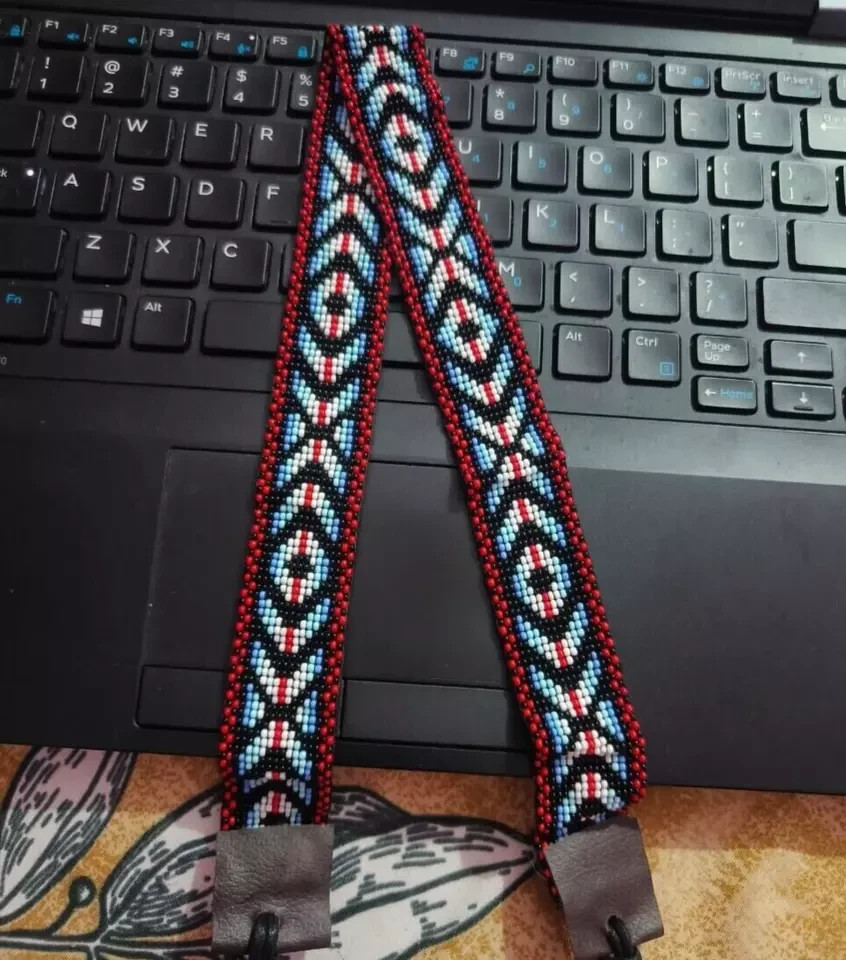 NATIVE STYLE HANDMADE BEADED BLUE SEED BEADED COWBOY HATBAND BELT
