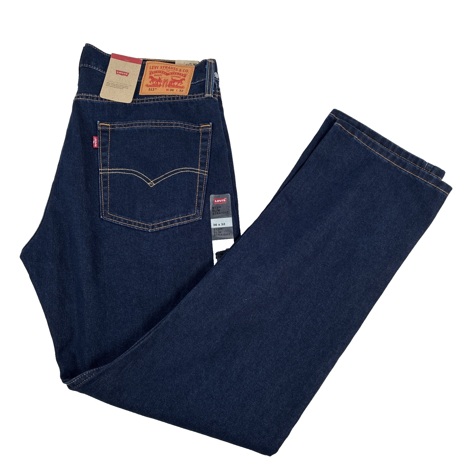 New Mens Levi’s 513 Slim Straight Dark Wash Denim Jeans Size 36×32 NWT Irregular