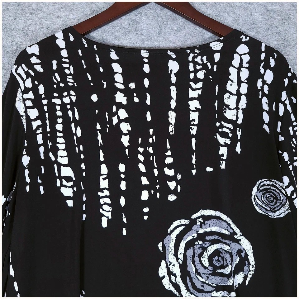 Clara Sunwoo Rose Scatter Floral Parachute Hem Tunic Top Large Stretch Lagenlook