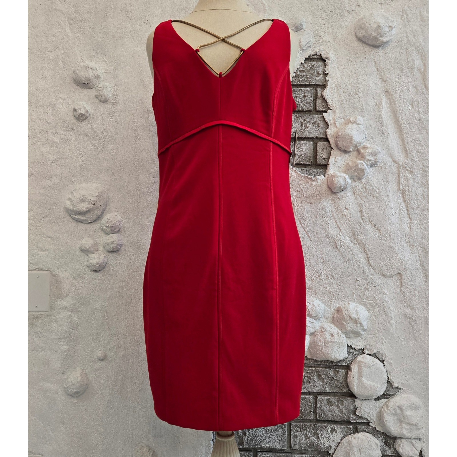 NWT GUESS Women Red Sleeveless Bodycon Mdii Dress Gold Chain Detail Size 14