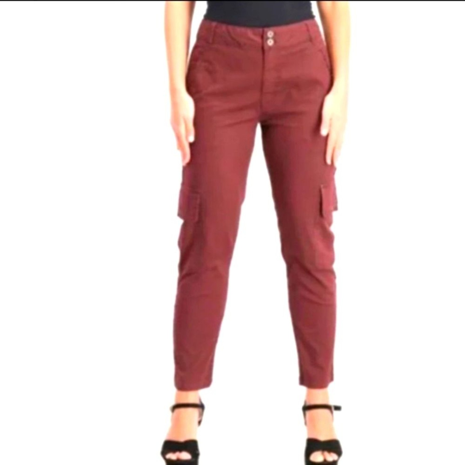 NWT PISTOLA Size 29 Charlie Burgundy Red High-Rise Utility Ankle Cargo Pants