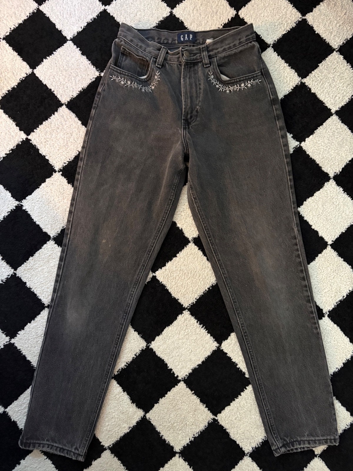 Vintage Y2K Gap Embroidered Women’s US0 25×28 Grey High Rise Straight Leg Jeans