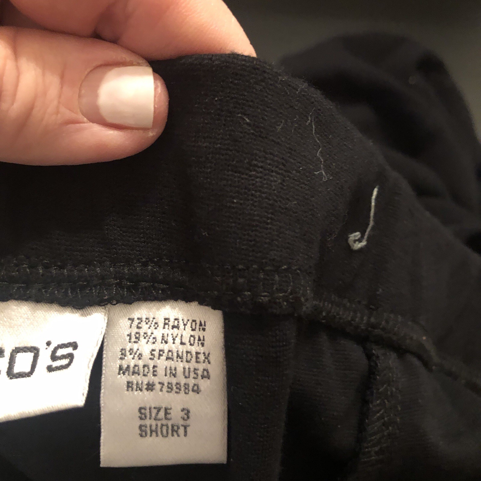 Chicos Pants Women’s Sz 3 Short Bridgett Style? Black Pull On Rayon, Nylon, Span