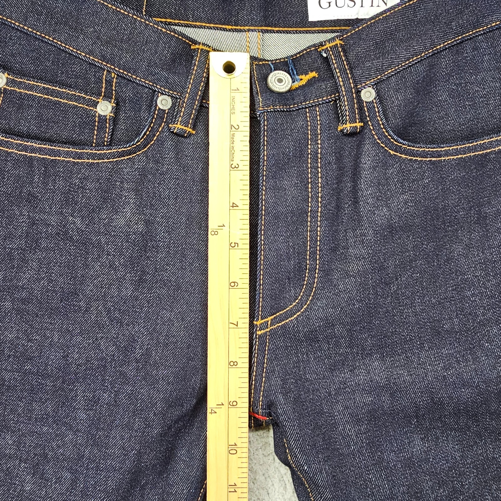 Gustin Selvedge Jeans Mens 31×34 Blue Dark Wash Denim Skinny Button Fly USA