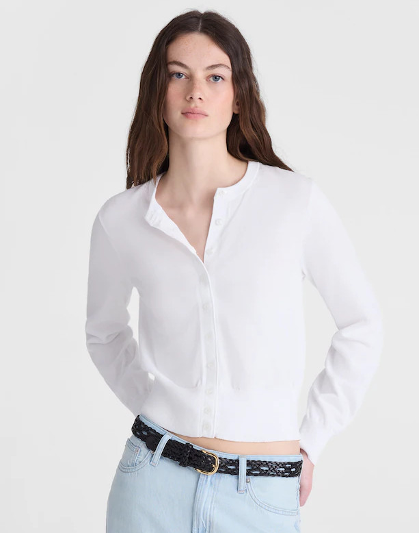 New Hot Madewell Women Button-Front Cardigan in 100% Cotton – White