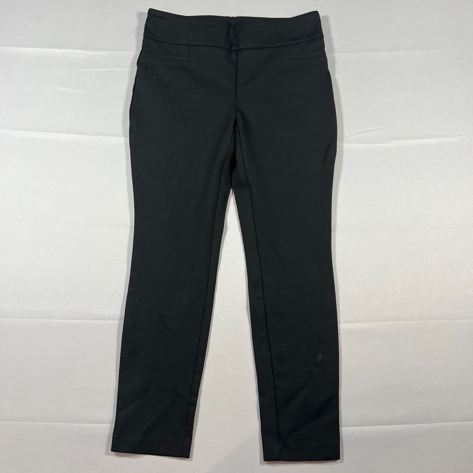 Dalia Twill Ponte Pants Womens Medium Black 4 Way Stretch Straight Leg Mid Rise